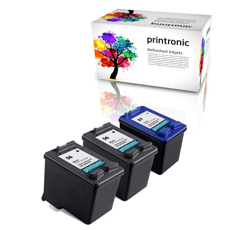 Printronic Remanufactured Ink Cartridge Replacement 3 Pack for HP 56 HP 57 for Deskjet 450 5650 5550 PhotoSmart 7760 PSC 1110 1210 1315 1350 2410 (2 Black, 1 Color)